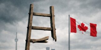 The Broken ladder symbolizing declining upward mobility for working people in Canada.